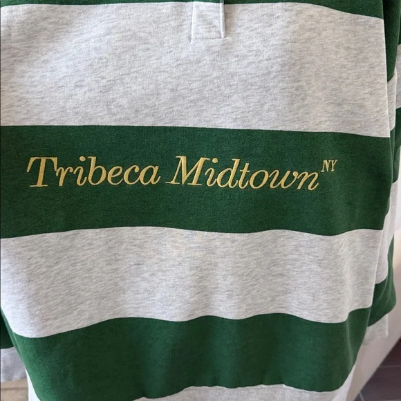 ZARA Tribeca Midtown NY Rugby Polo Sweatshirt Green Gray Striped Oversized - Picture 12 of 15